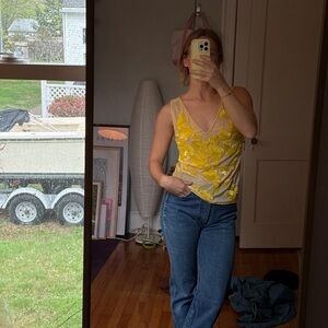 Vintage unbranded Yellow Floral Embellished V-Neck Tank Top